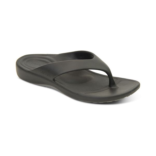 Aetrex Men's Maui Flip Flops - Black | USA LY5FOGE